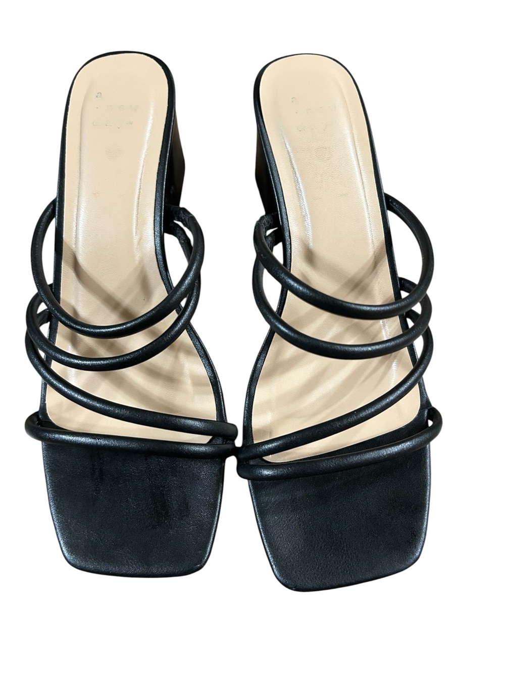A New Day Black Strappy Square-Toe Slide Mules